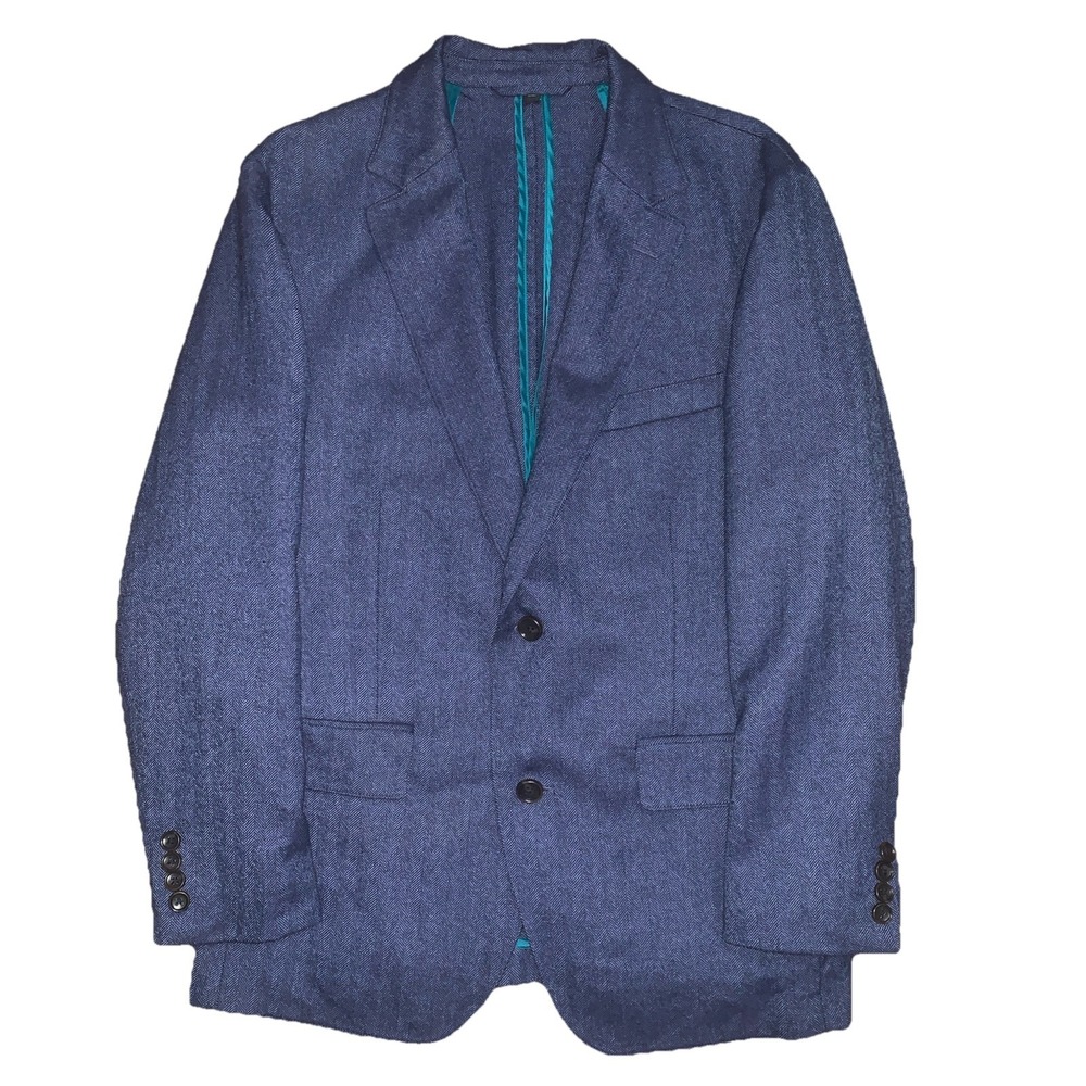 Bonobos Angelico herringbone 40S Slim fit blazer Sport Coat luxury 100%wool Blue